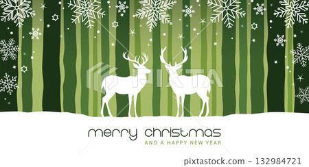christmas winter border with deer in forest vector illustration 132984721