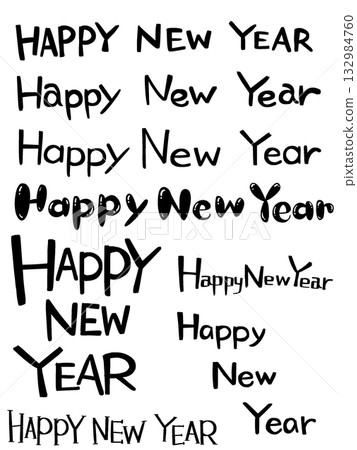手寫新年快樂字符集 132984760