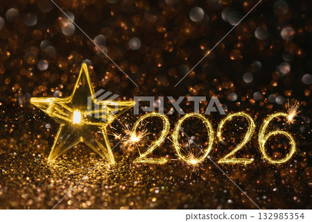 New Year Card Concept for 2026 with Sparkler Numbers and Glitter. glittery background, symbolizing festive New Year vibes 132985354