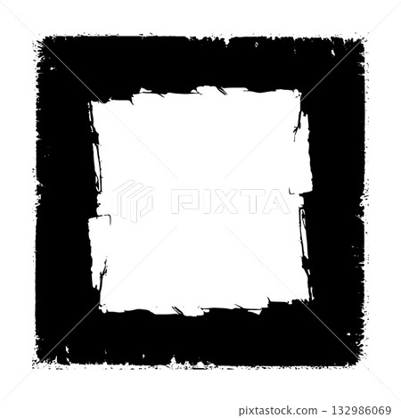 Artistic black and white square frame with rough edges adds a modern touch to design projects 132986069