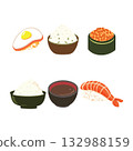 Salmon Nigiri and Rice Bowl Vector Set 132988159