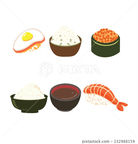 Salmon Nigiri and Rice Bowl Vector Set Salmon Nigiri and Rice Bowl Vector Set 132988159