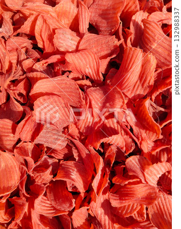 Fully dried potato papad stored in traditional bamboo basket (dauri) for preservation or selling in Indian rural setting Fully dried potato papad stored in traditional bamboo basket (dauri) for preservation or selling in Indian rural setting 132988337