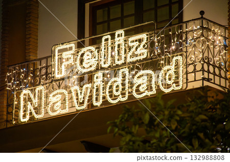 Benalmadena sparkles with festive Christmas lights and decorations, creating a magical holiday atmosphere Benalmadena sparkles with festive Christmas lights and decorations, creating a magical holiday atmosphere 132988808