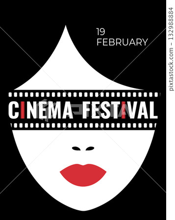Film festival poster design featuring a woman face and a film strip covering her eyes. Film festival flyer. Vector illustration Film festival poster design featuring a woman face and a film strip covering her eyes. Film festival flyer. Vector illustration 132988884