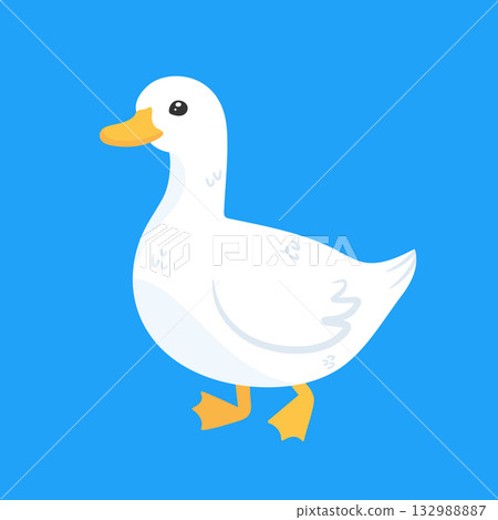 Cute hand drawn white duck character. Vector illustration 132988887
