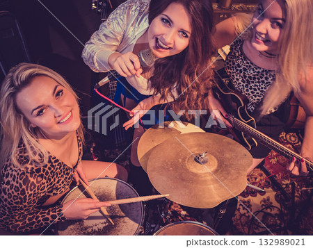 Music band performing on stage. Music band performing on stage. 132989021