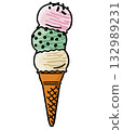 Simple hand-drawn illustration of ice cream (triple) 132989231
