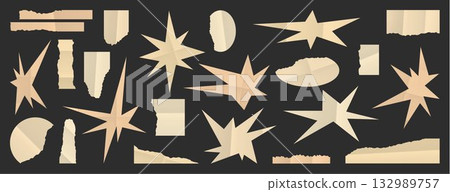 Paper cut collage star sticker set 132989757