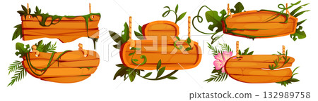 Jungle wooden signboard set with tropical plant Jungle wooden signboard set with tropical plant 132989758