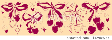 Cherry ornaments with ribbon bows Cherry ornaments with ribbon bows 132989763