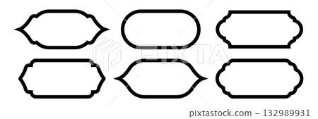 Black Islam frames. Vintage Arabian, Indian, Turkish decorative shapes isolated on white. Ornamental border set with classic arabesque shapes. Realistic vector illustrations collection Black Islam frames. Vintage Arabian, Indian, Turkish decorative shapes isolated on white. Ornamental border set with classic arabesque shapes. Realistic vector illustrations collection 132989931