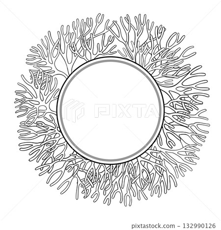Sea Moss Branch Outline Round Frame. 132990126