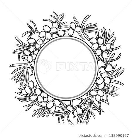 Sea Buckthorn Outline Round Frame. 132990127