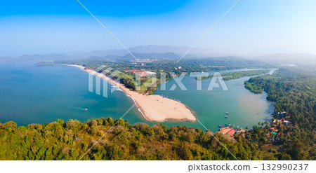 Galgibaga Beach aerial panoramic view in Goa, India 132990237