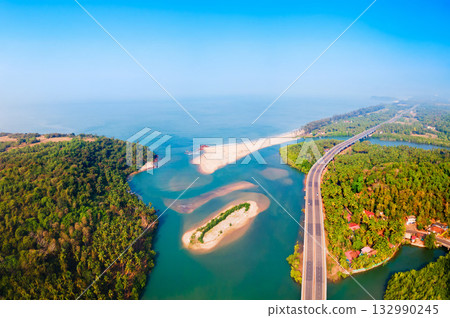 Galgibaga Beach aerial panoramic view in Goa, India 132990245
