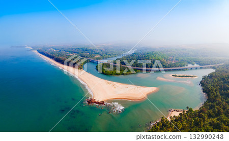 Galgibaga Beach aerial panoramic view in Goa, India Galgibaga Beach aerial panoramic view in Goa, India 132990248