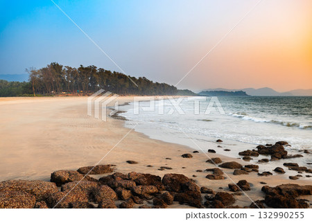 Galgibaga Beach at sunset, Goa state in India 132990255