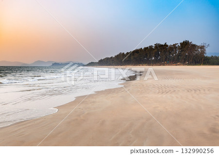 Galgibaga Beach at sunset, Goa state in India 132990256
