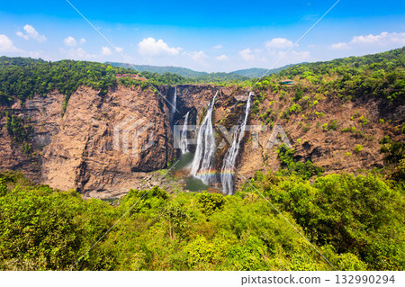Jog Falls aerial panoramic view in Karnataka state, India 132990294