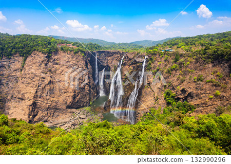 Jog Falls aerial panoramic view in Karnataka state, India 132990296