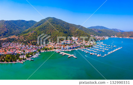 Fethiye city and port aerial panoramic view in Turkey 132990331