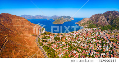 Icmeler town beach aerial panoramic view in Turkey 132990341