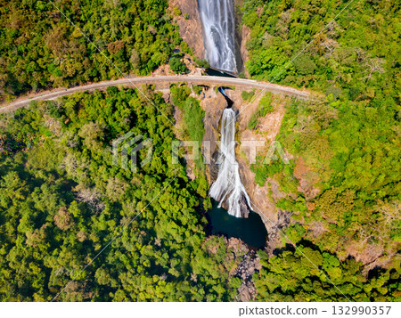 Dudhsagar Falls aerial panoramic view in Goa, India 132990357