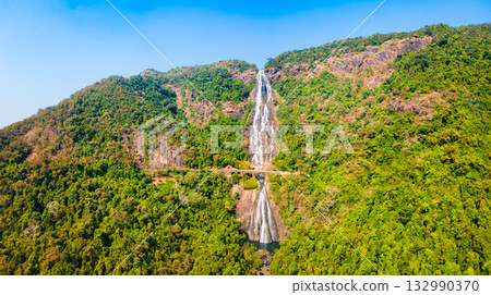 Dudhsagar Falls aerial panoramic view in Goa, India 132990370