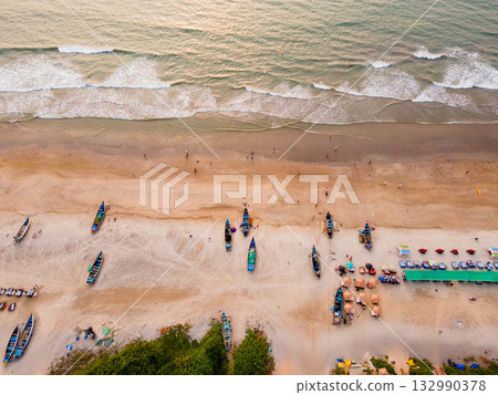 Arambol Beach aerial panoramic view in Goa, India Arambol Beach aerial panoramic view in Goa, India 132990378