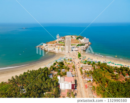 Murudeshwara Temple aerial panoramic view in India 132990380