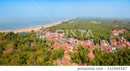 Gokarna town aerial panoramic view in India Gokarna town aerial panoramic view in India 132990387