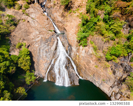 Dudhsagar Falls aerial panoramic view in Goa, India Dudhsagar Falls aerial panoramic view in Goa, India 132990388