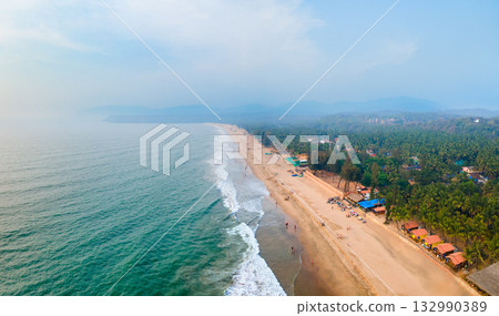 Agonda Beach aerial panoramic view in Goa, India Agonda Beach aerial panoramic view in Goa, India 132990389