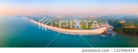 Galgibaga Beach aerial panoramic view in Goa, India Galgibaga Beach aerial panoramic view in Goa, India 132990414