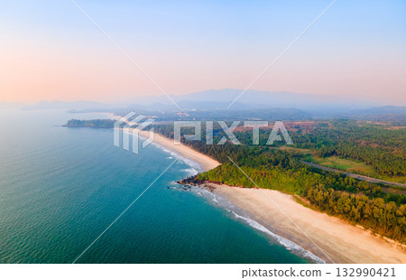 Galgibaga Beach aerial panoramic view in Goa, India 132990421