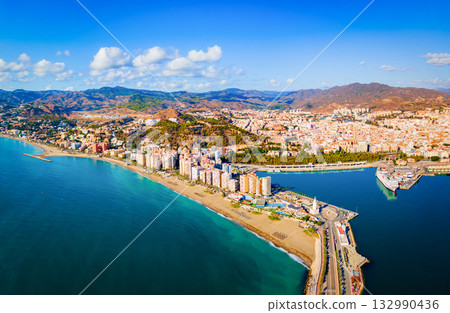 Malaga city aerial panoramic view in Andalusia, Spain 132990436