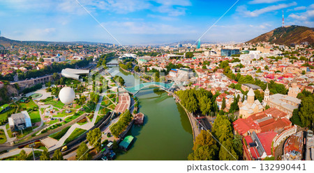 Tbilisi old town aerial panoramic view 132990441