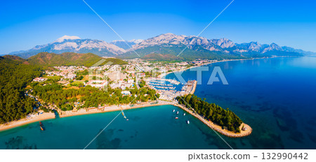 Kemer city beach aerial panoramic view, Turkey 132990442