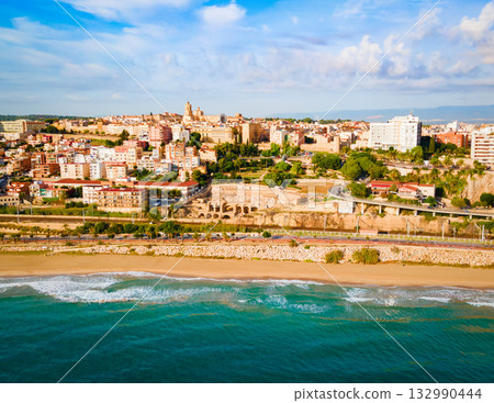 Tarragona city aerial panoramic view in Spain 132990444