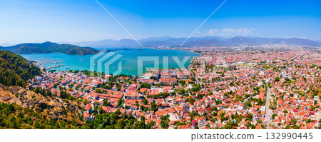 Fethiye city aerial panoramic view in Turkey 132990445