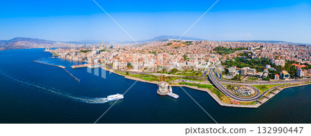 Izmir city centre aerial panoramic view in Turkey 132990447