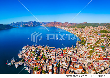 Marmaris marina aerial panoramic view in Mugla Province in Turkey 132990448