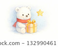 Heartwarming and cute Christmas illustrations: watercolor winter landscapes and gifts, polar bear 132990461