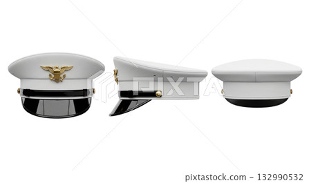 White US navy officer cap a military uniform headwear shown in multiple views template White US navy officer cap a military uniform headwear shown in multiple views template 132990532
