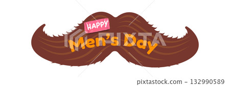 International Men's Day banner with mustache isolated on white. Happy mens day wide poster, banner and sticker International Men's Day banner with mustache isolated on white. Happy mens day wide poster, banner and sticker 132990589