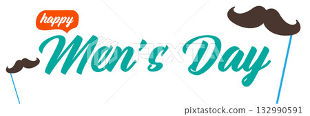 International Men's Day banner with mustache isolated on white. Happy mens day wide poster, banner and sticker International Men's Day banner with mustache isolated on white. Happy mens day wide poster, banner and sticker 132990591