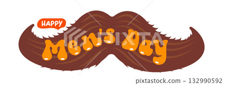 International Men's Day banner with mustache isolated on white. Happy mens day wide poster, banner and sticker International Men's Day banner with mustache isolated on white. Happy mens day wide poster, banner and sticker 132990592