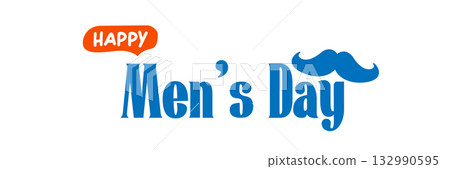 International Men's Day banner with mustache isolated on white. Happy mens day wide poster, banner and sticker 132990595