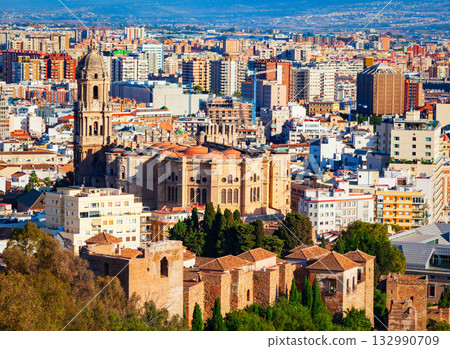Malaga Cathedral aerial panoramic view in Andalusia, Spain Malaga Cathedral aerial panoramic view in Andalusia, Spain 132990709